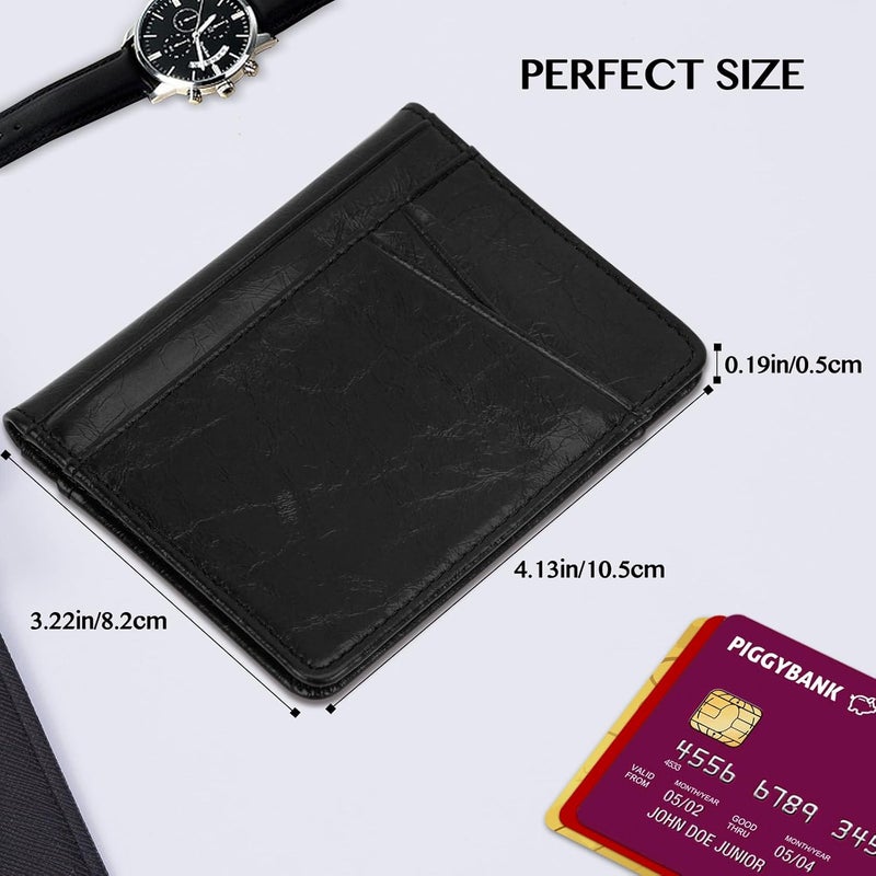 Unaone Slim Minimalist Wallet - Premium Leather Card Holder RFID Blocking Card Case with 8 Card Slots and 2 ID Window, Crackle Black - Image 3